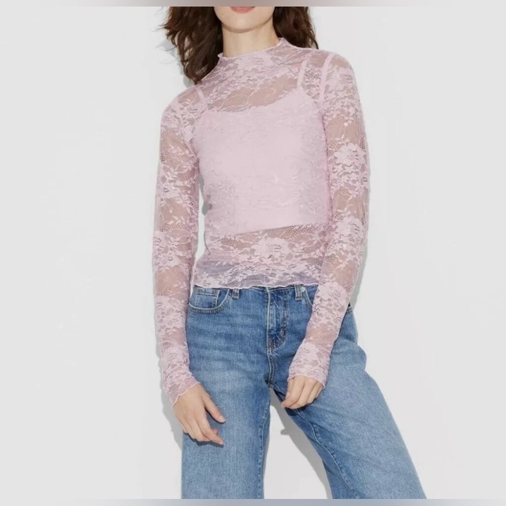 Light Pink Lace Sequin Blouse Wild Fable Medium